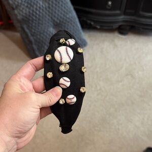 Black Baseball Embellished Headband with Gold Rhinestones